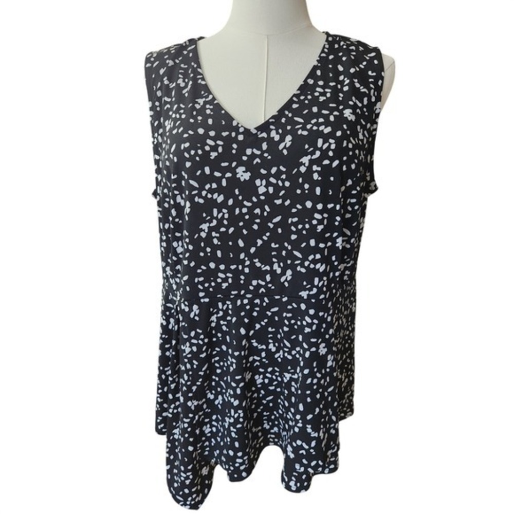 Lane Bryant Black White Speckle Print V Neck Sleeveless Tunic Top Plus Size14 16